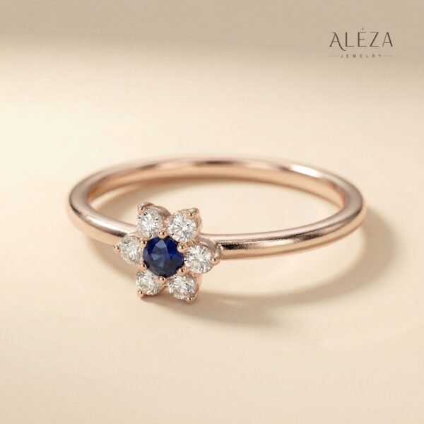 Sapphire Flower Cluster Ring Rose Gold