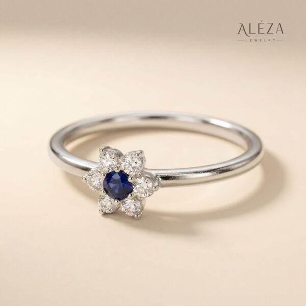 Sapphire Flower Cluster Ring Silver