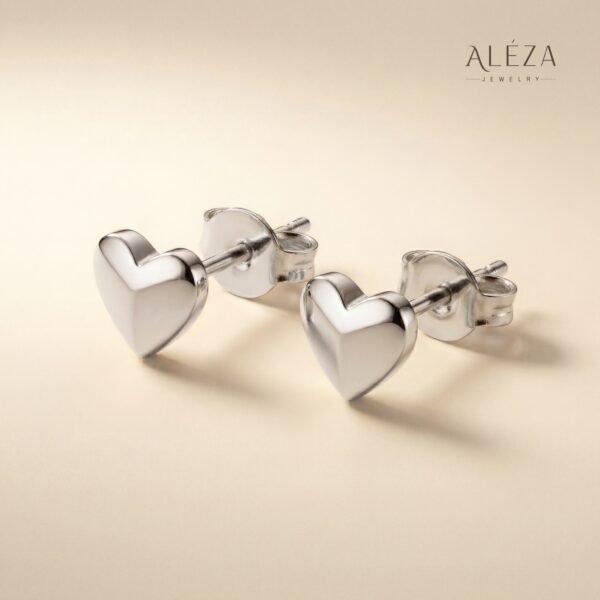 Simple Heart Stud Earrings Silver