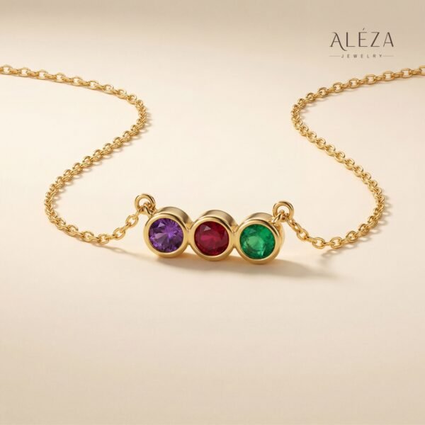 Trilogy Gemstone Bar Necklace Gold