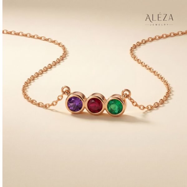 Trilogy Gemstone Bar Necklace Rose Gold