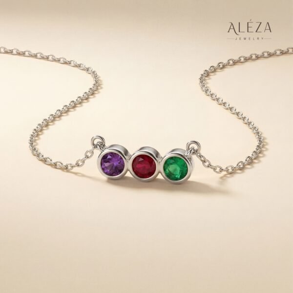 Trilogy Gemstone Bar Necklace Silver