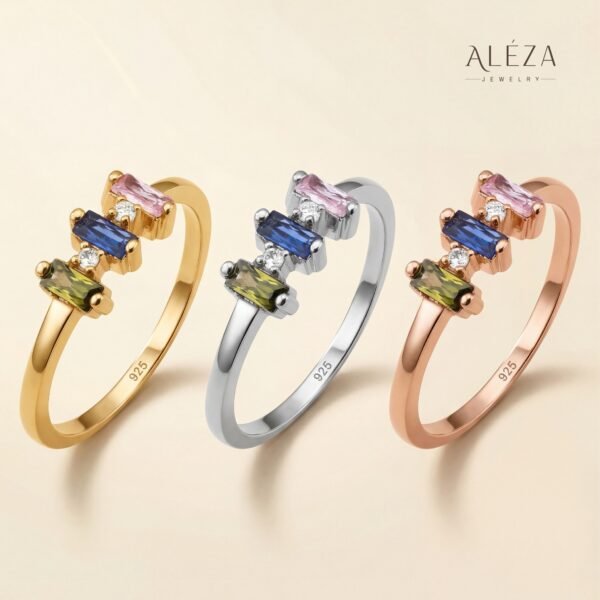 Triple Baguette Birthstone Ring