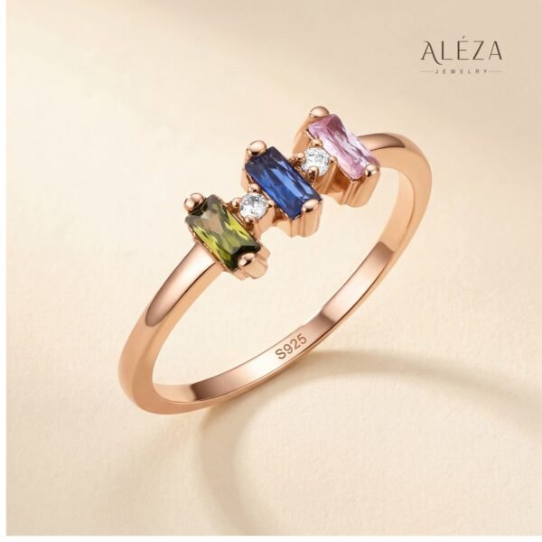 Triple Baguette Birthstone Ring Rose Gold