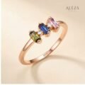 Triple Baguette Birthstone Ring Rose Gold